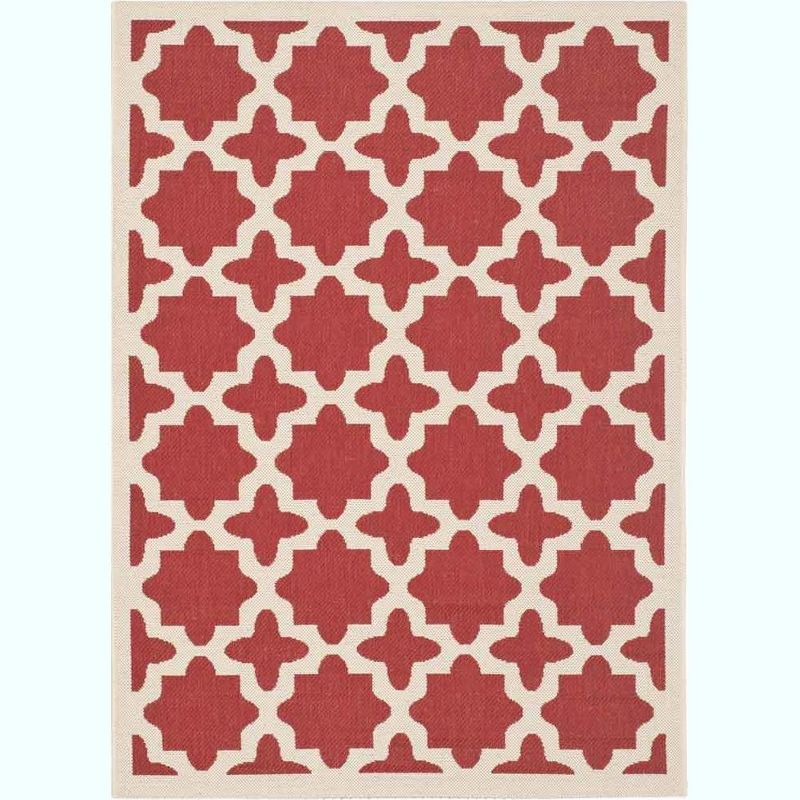 Red and Bone Rectangular Synthetic Indoor/Outdoor Area Rug