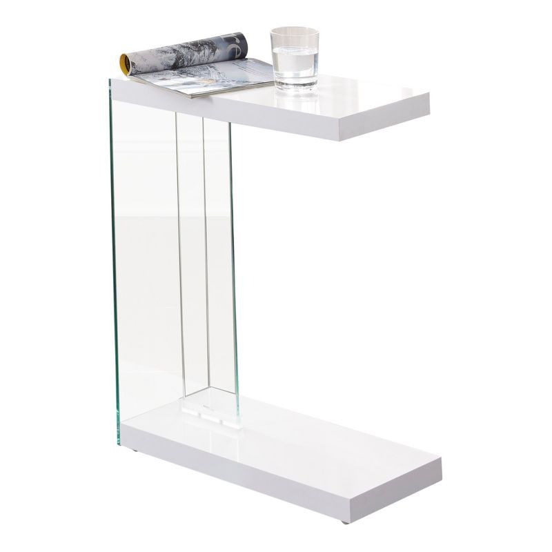 Elaina White Glass and Wood Rectangular End Table