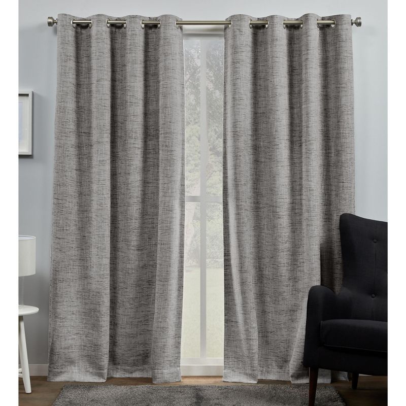 Burke Blackout Gray Polyester Linen Grommet Curtain Panels