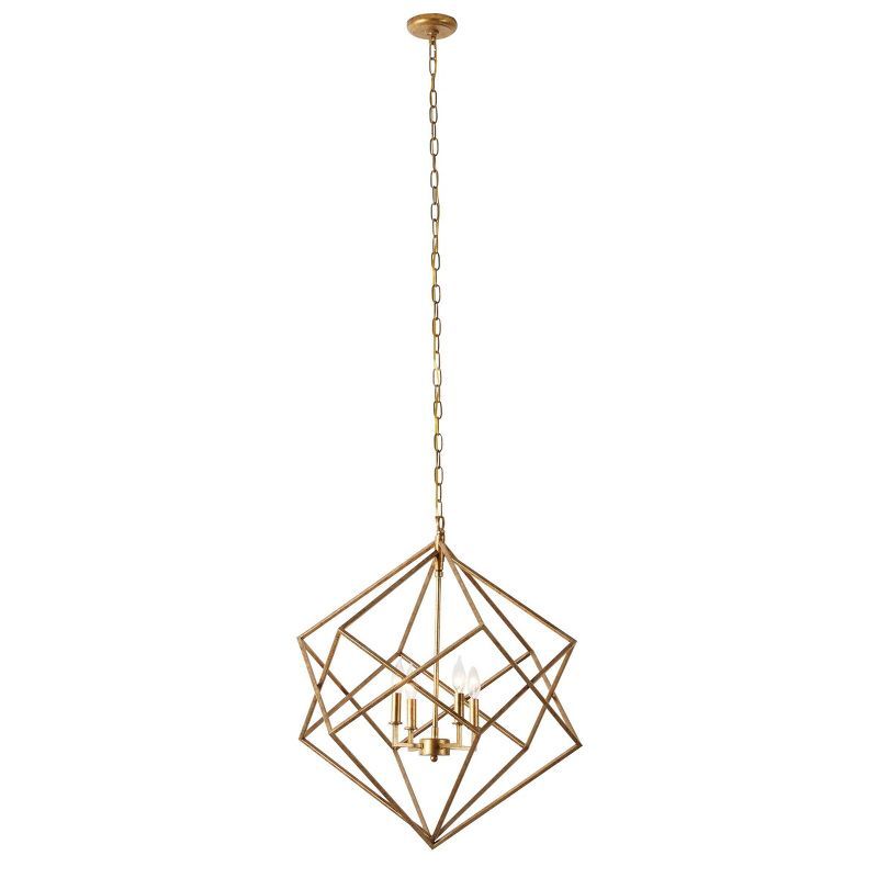 Gold Geometric Metal Chandelier with Link Chain, 25" x 30"