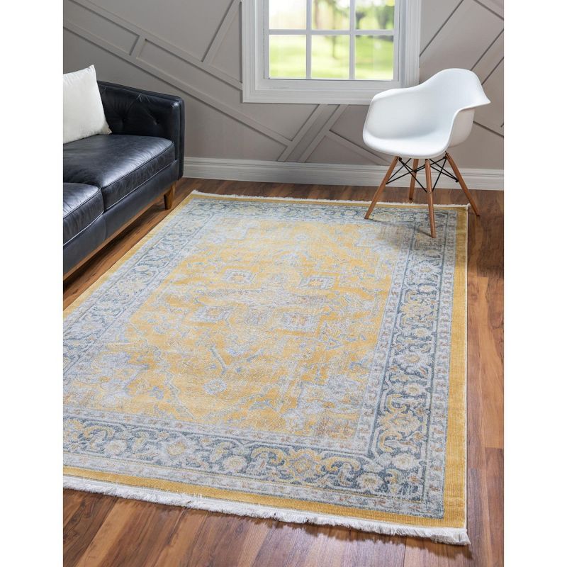 Yellow and Gray Rectangular Synthetic Easy Care Area Rug