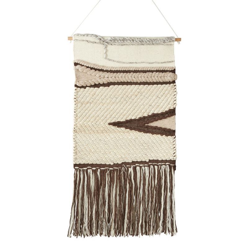 Brown and Ivory Wool Textured Woven Wall Hanging, 24" x 48"