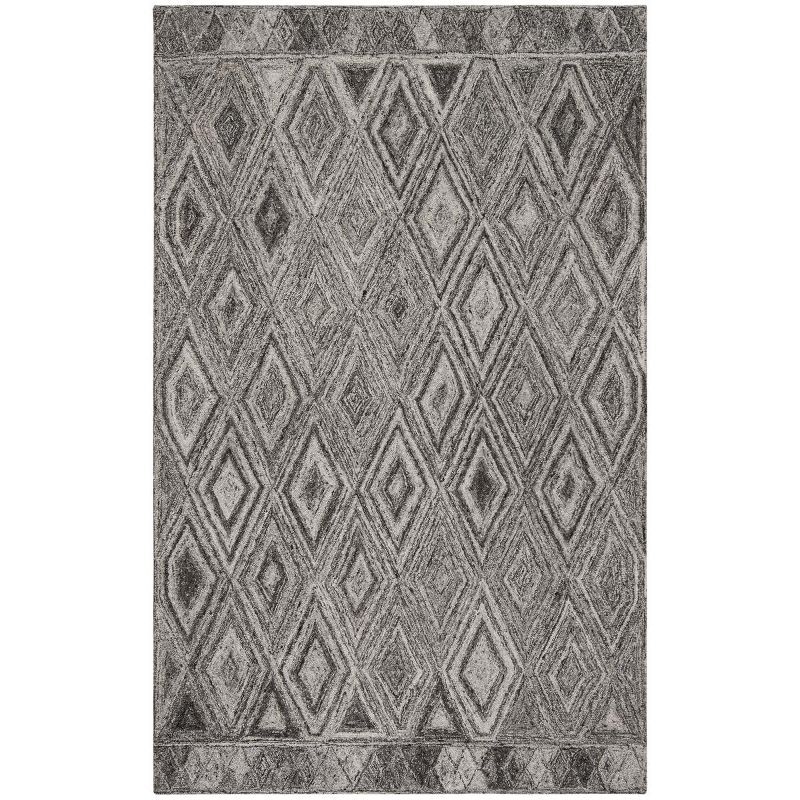 Grey and Black Hand-Tufted Wool Abstract Area Rug