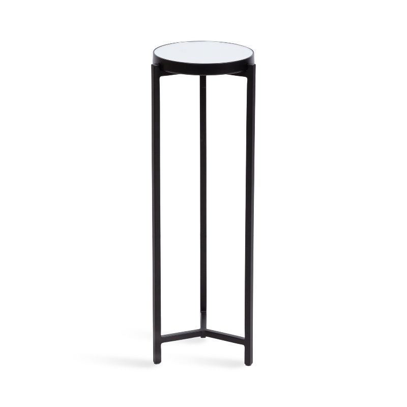 Black Metal and Glass Round Mirrored Drink Table