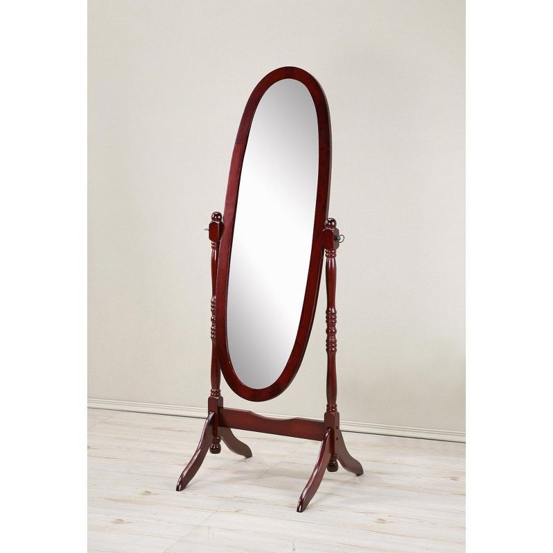 Cherry Finish Oval Wood Freestanding Full Length Mirror