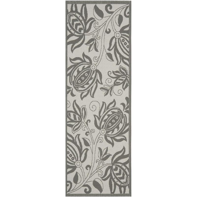 Gray Floral Synthetic Flat Woven Reversible Rug