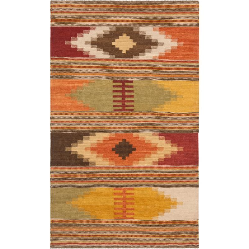 Bohemian Kilim Hand-Woven Wool Area Rug, 2' x 3', Red and Multi