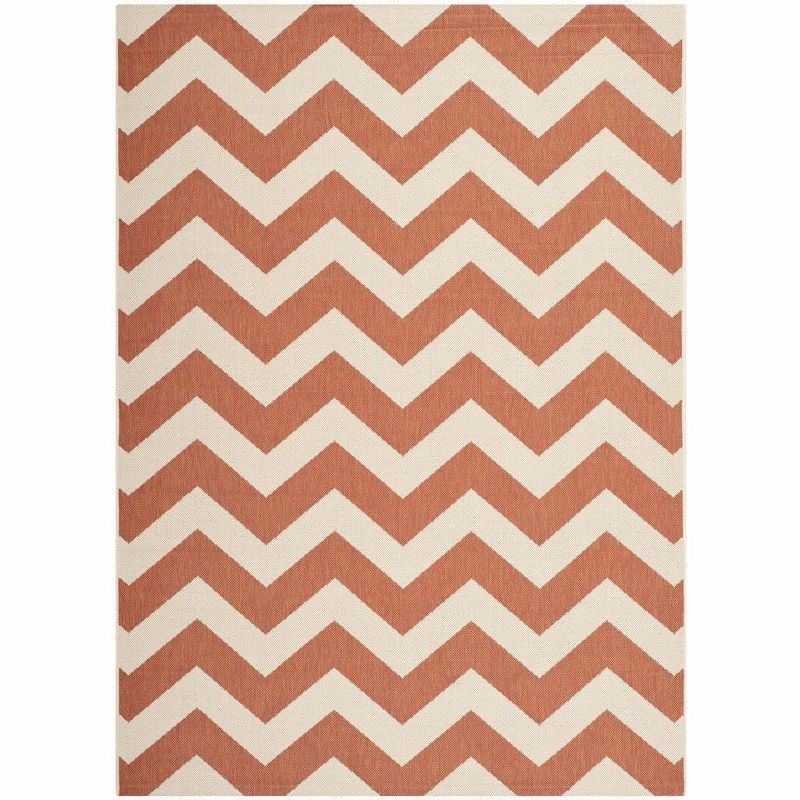 Terracotta and Beige Chevron Indoor/Outdoor Area Rug