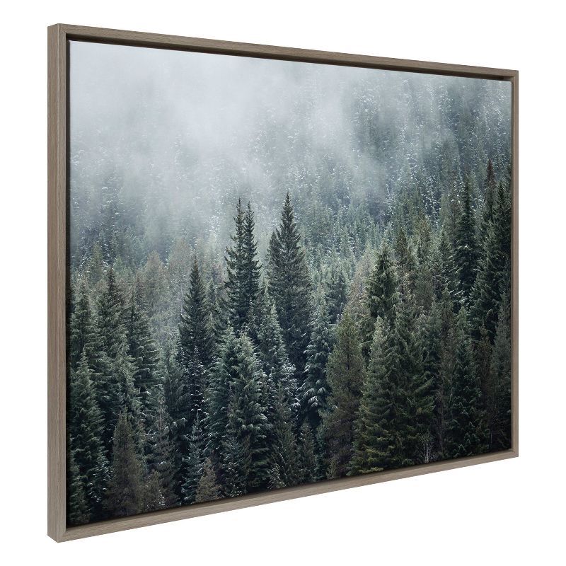 Gray Landscape Forest Canvas Print with Rustic Frame