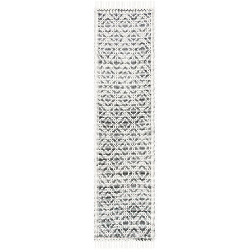 Ivory and Black Geometric Wool Runner Rug, 2'3" x 9'