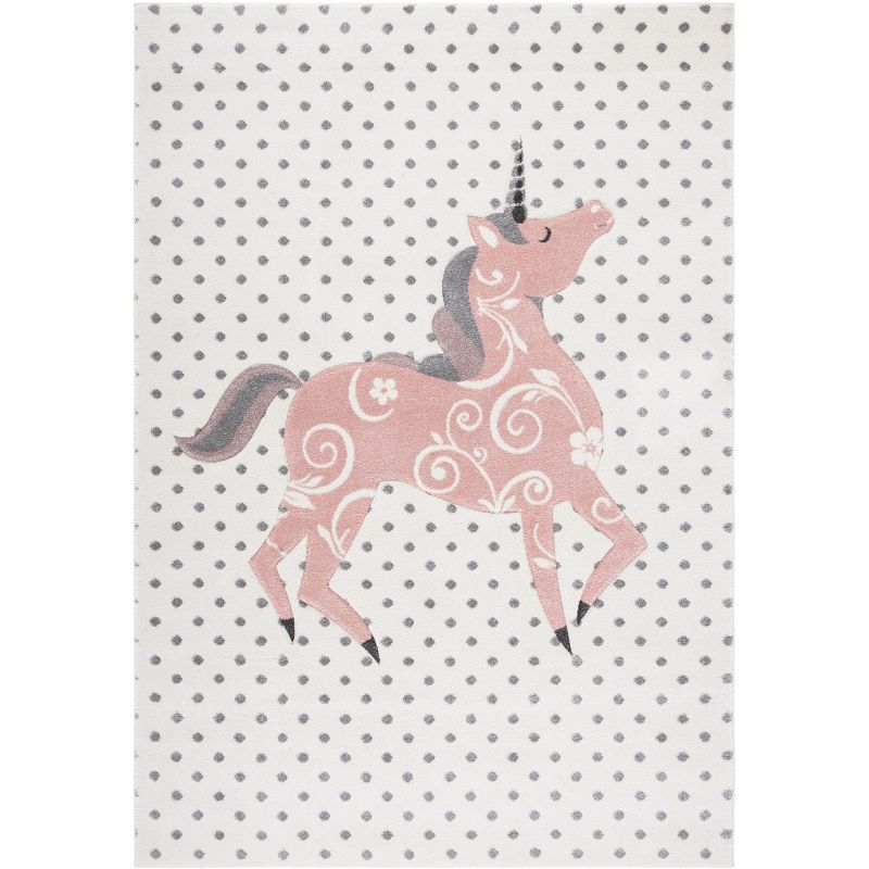 Carousel Kids 4' x 6' Grey Ivory Pink Synthetic Area Rug