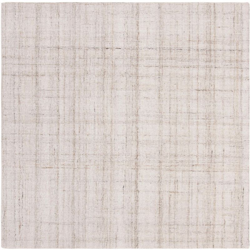 Ivory and Beige Abstract Hand-Tufted Wool and Viscose 4' Square Area Rug