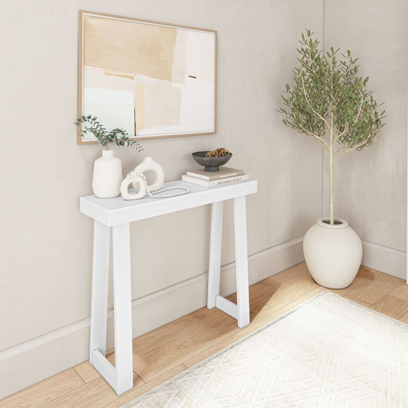White Solid Pine Wood Console Table with Storage Shelf, 36"