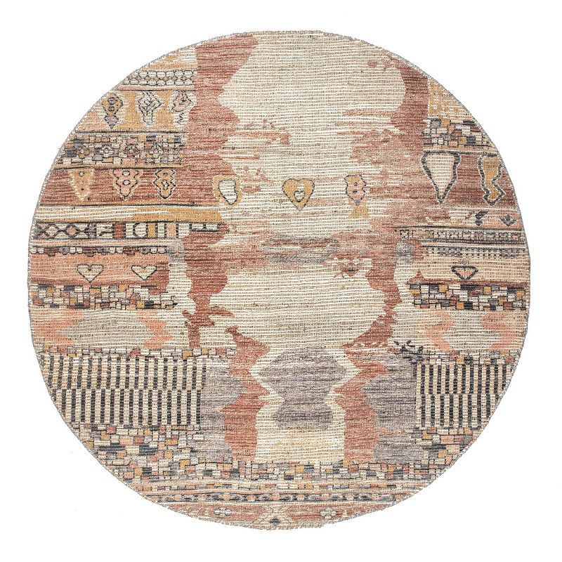 Handmade Multicolor Oriental Round Area Rug, 6' Cotton Blend