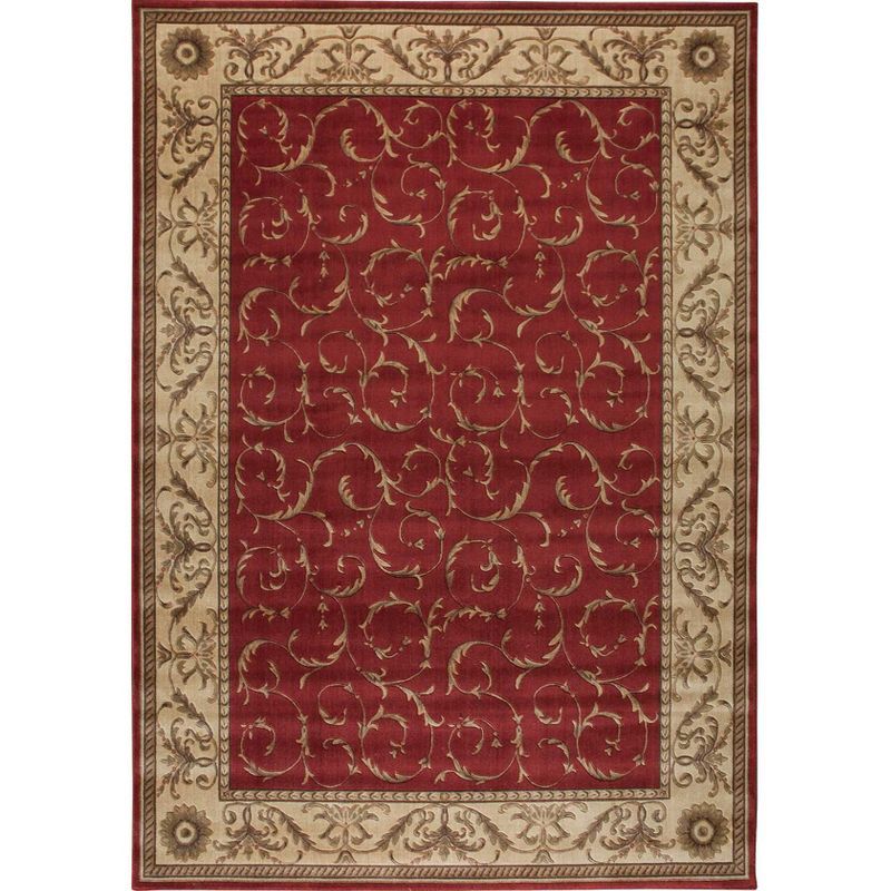 Elegant Crimson Cream Tufted Synthetic Area Rug 4' x 6'