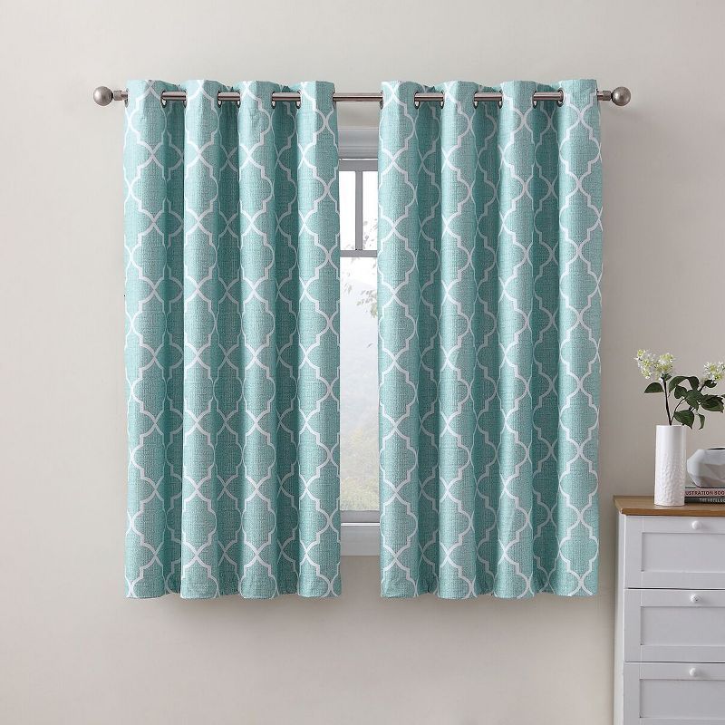 Turquoise Polyester Blackout Grommet Window Curtain Panels