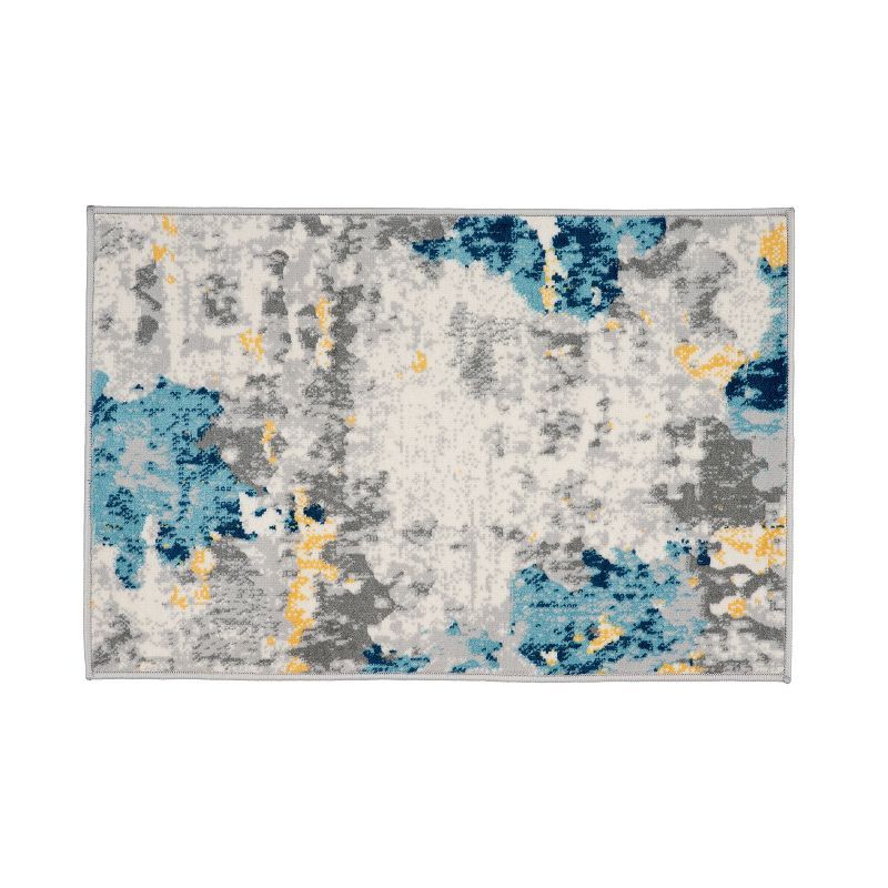 Abstract Cream Washable Synthetic 2' x 3' Area Rug