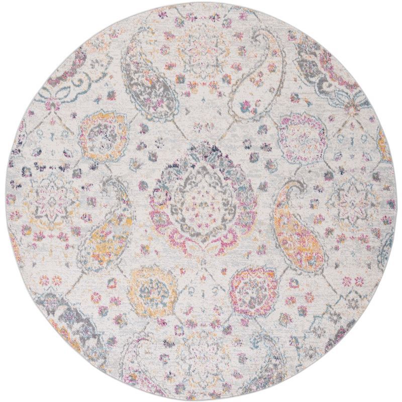 Gray Round Hand-Knotted Synthetic Area Rug