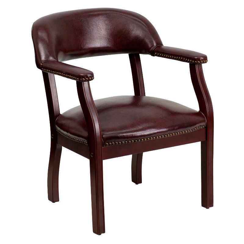 Oxblood Vinyl and Mahogany Traditional Accent Chair