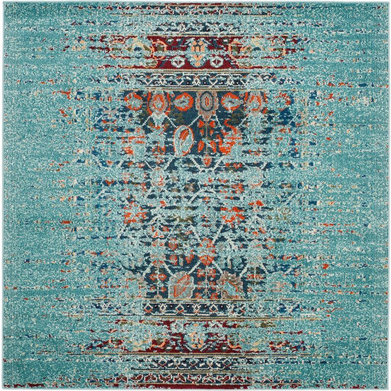 Vibrant Boho-Chic Blue Multi 6'7" Square Synthetic Area Rug