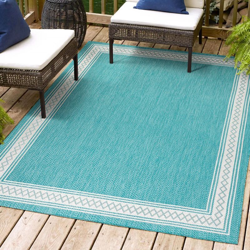 Aqua and Light Gray Reversible Diamond Synthetic Area Rug