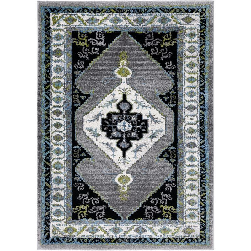 Elegant Gray Square Synthetic Heirloom 4' x 6' Area Rug