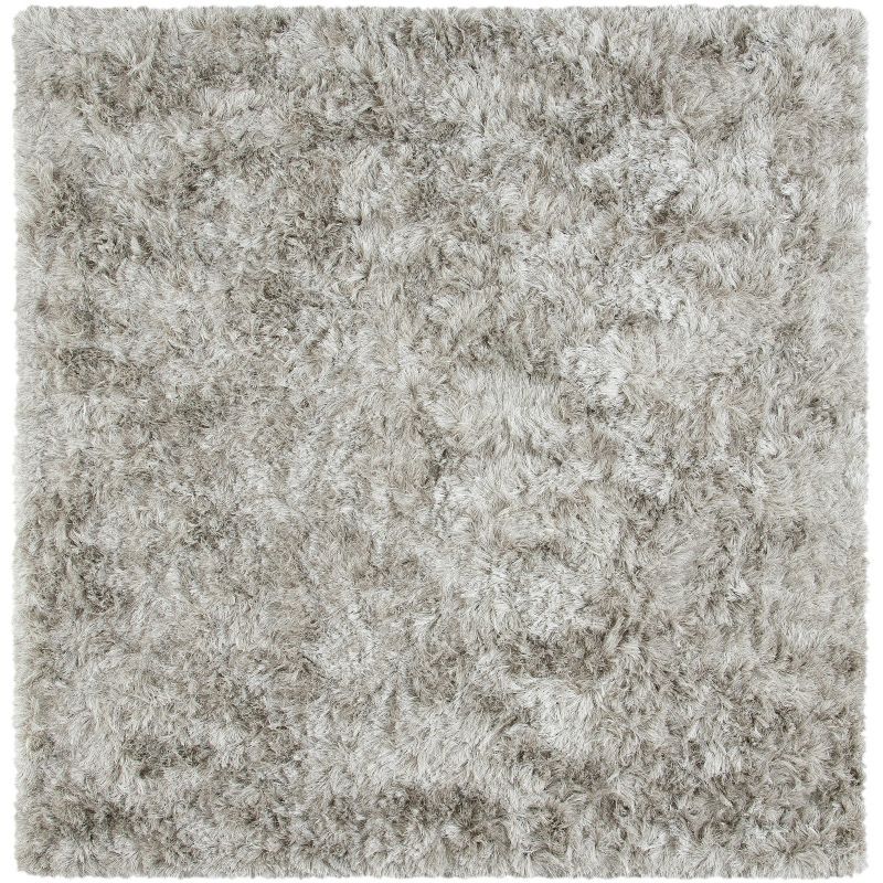 Light Grey Hand-Tufted Shag Square Area Rug 6'