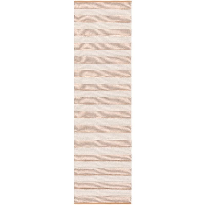 Beige and Gold Striped Wool Flat Woven Runner Rug