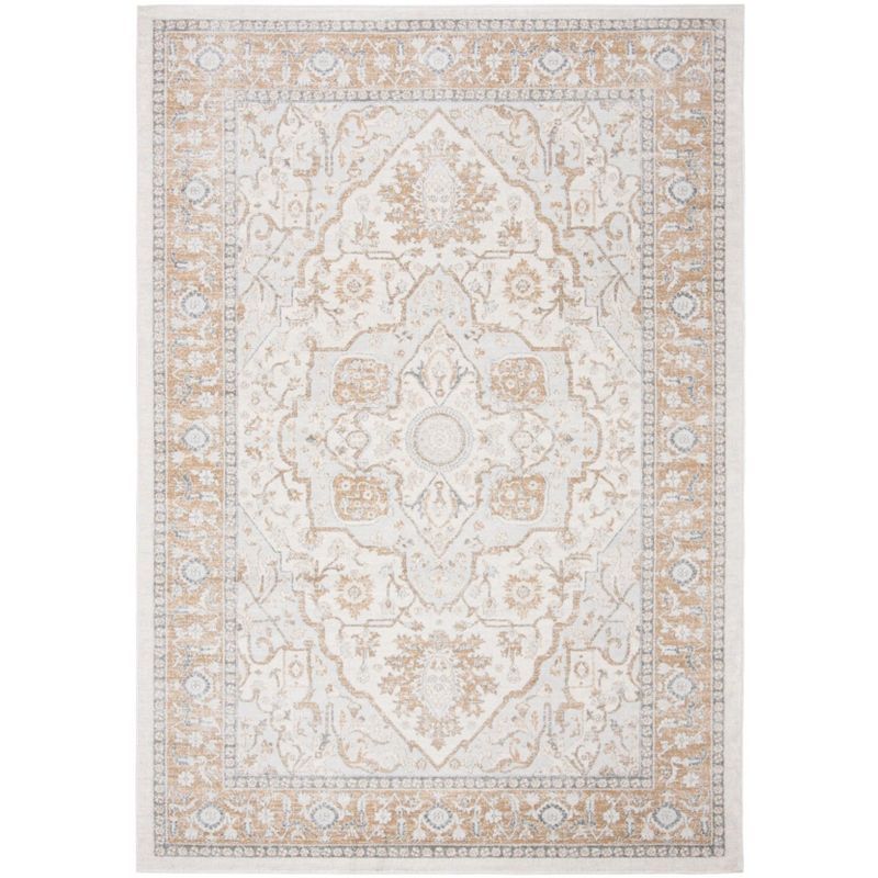 Isabella Cream and Beige Synthetic Rectangular Area Rug 6'7" x 9'