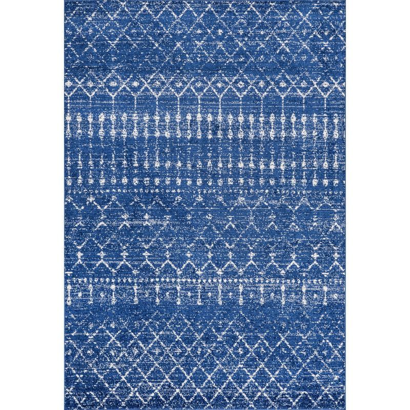 Reversible Moroccan Trellis 6' Square Blue Synthetic Rug