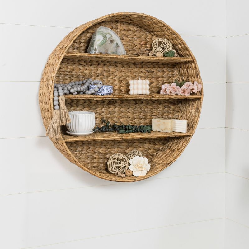 Natural Handwoven Hyacinth Circular Floating Wall Rack