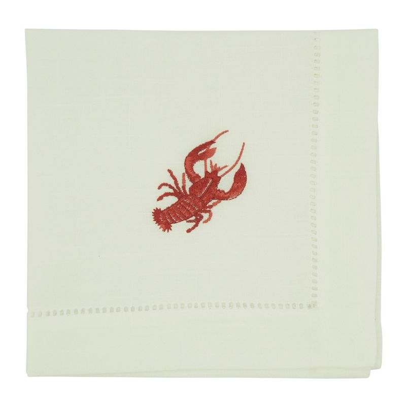 White Polyester Embroidered Lobster Table Napkins Set of 4