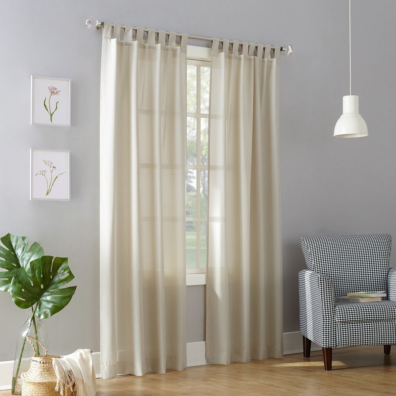 Ecru Semi-Sheer Polyester Tab Top Curtain Panel 40x84