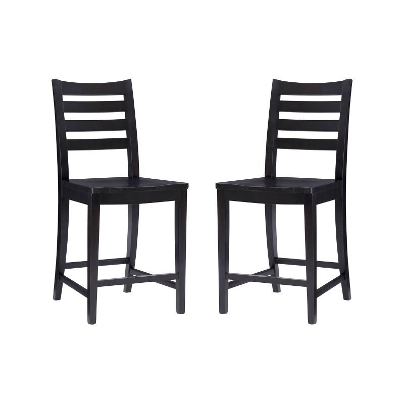 Flynn Black Solid Wood Ladder Back Counter Stools, Set of 2