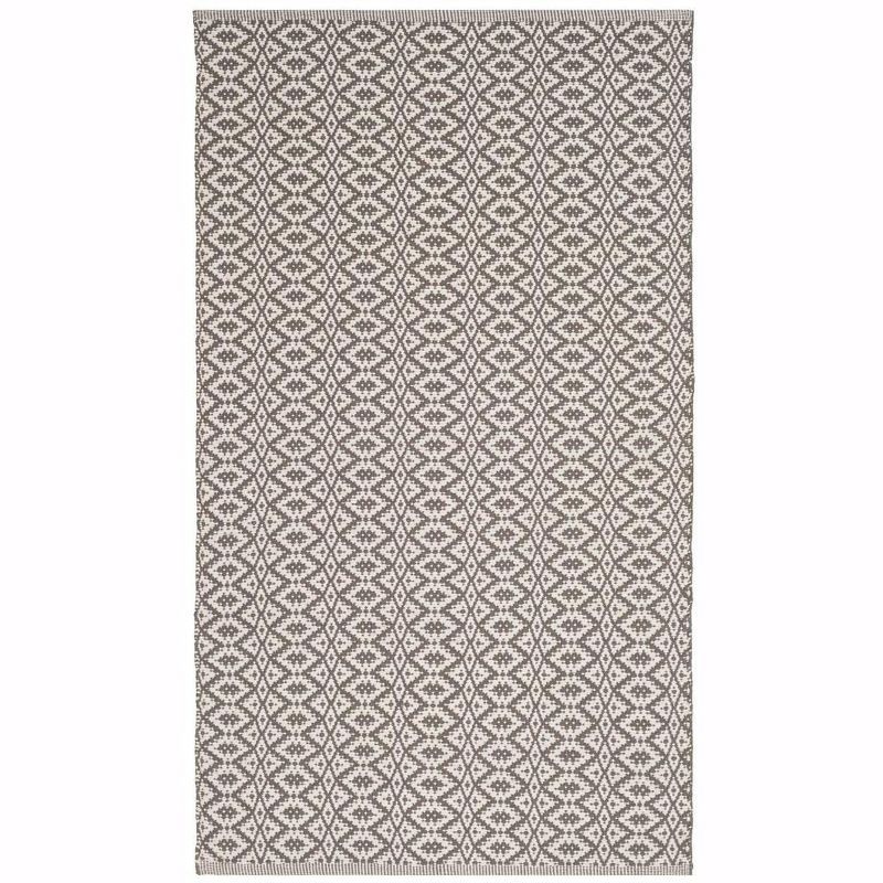 Ivory and Grey Cotton Geometric Flatweave Rug - 27" x 4"