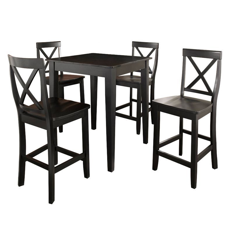 Black 5-Piece Pub Dining Set with X-Back Stools