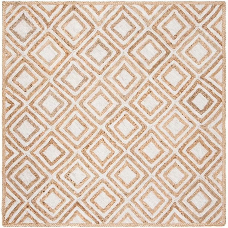 Ivory Natural Jute 6' Square Handwoven Reversible Area Rug