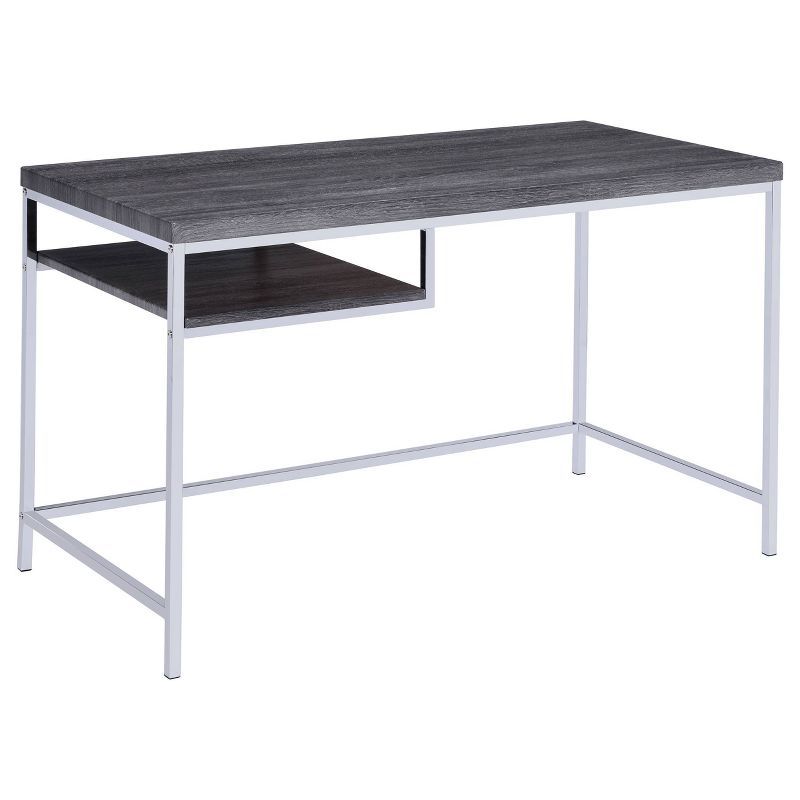 Weathered Gray and Chrome Home Office Desk with Drawer