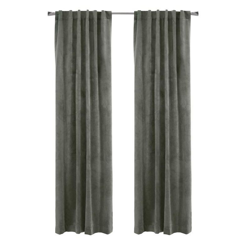 Seren Dark Grey Velvet Room-Darkening Curtain Panel 50 x 63 in