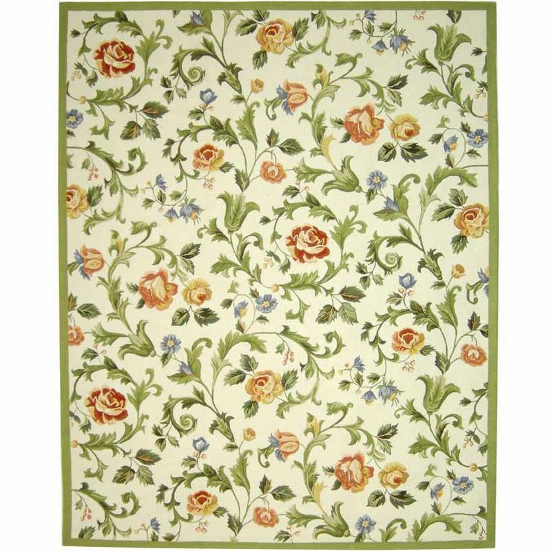 Ivory Floral Hand-Knotted Wool Area Rug 7'9" x 9'9"