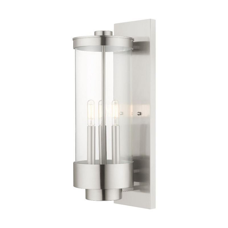 Elegant Brushed Nickel 3-Light Outdoor Wall Lantern with Clear Glass