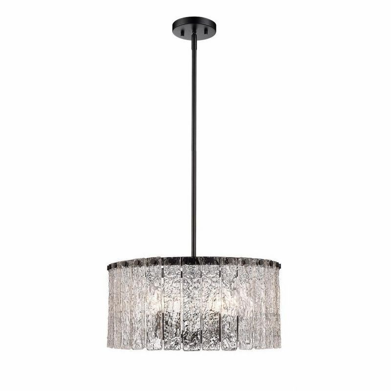 Matte Black Steel and Glass Drum Pendant Light