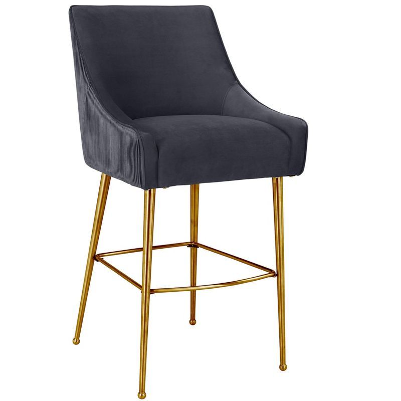 Beatrix Gray Velvet Counter Stool with Gold Stainless Steel Legs