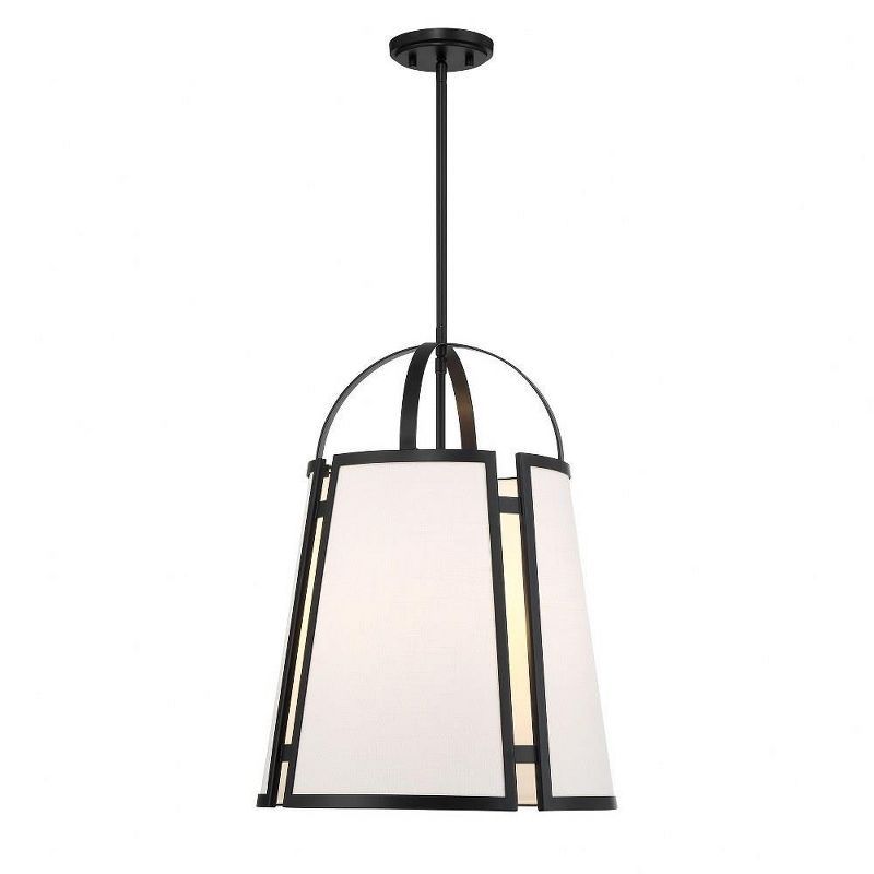 Matte Black 4-Light Pendant with White Linen Shade