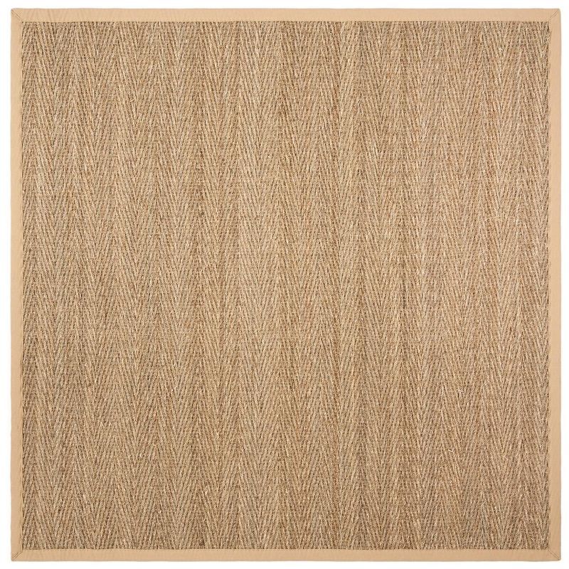 Natural Beige Herringbone Seagrass Square Rug