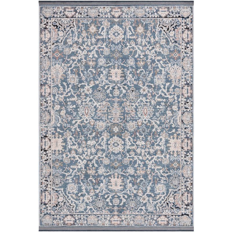 Navy and Ivory Synthetic Hand-Knotted Area Rug