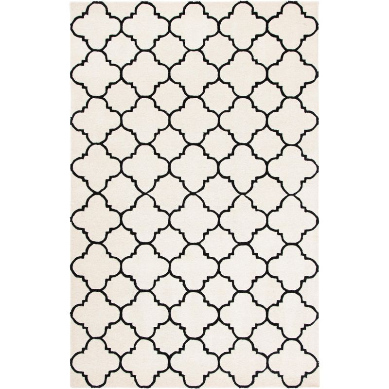 Ivory and Black Hand-Tufted Wool Area Rug, 5' x 8'