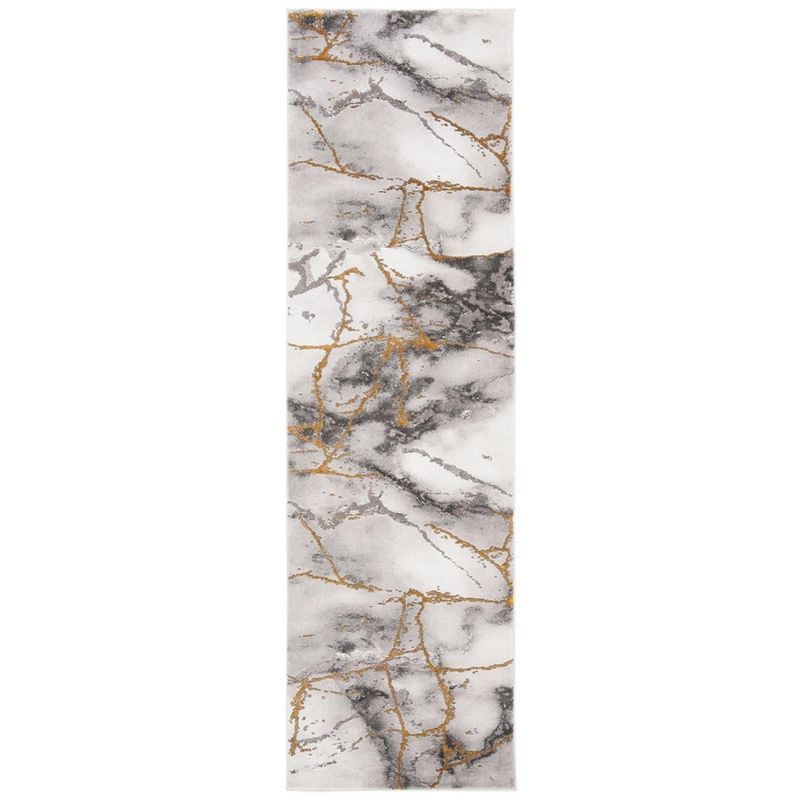 Gray and Gold Abstract Marble Runner Rug, 2'3" x 6'