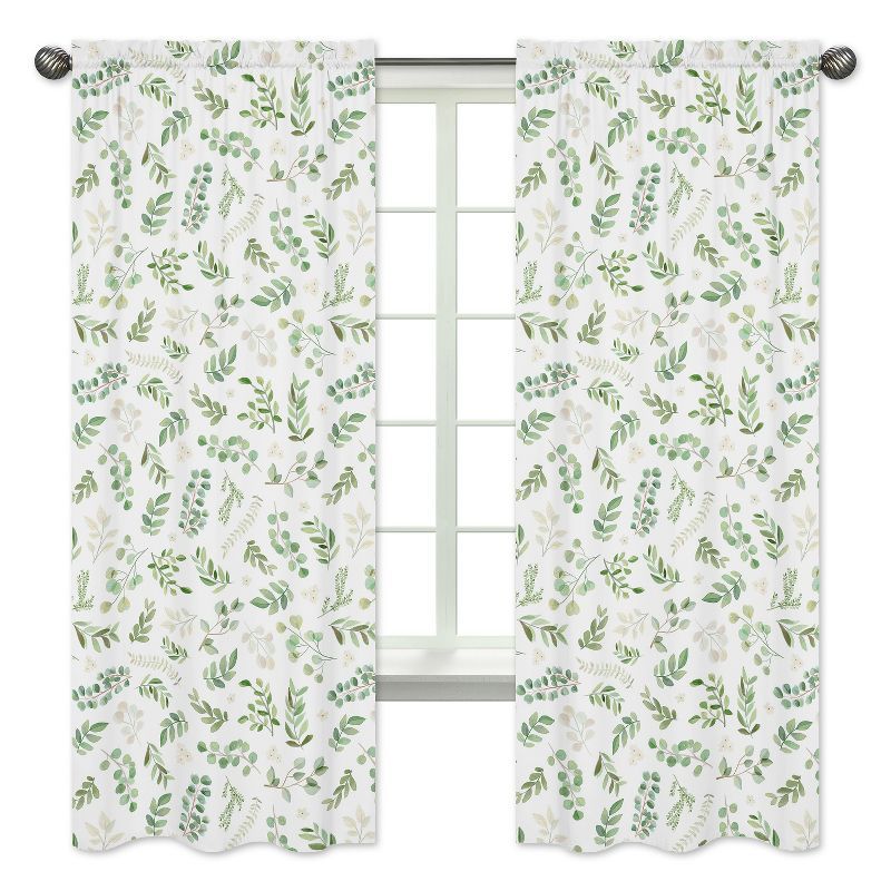 84in Botanical Green and White Cotton Window Curtain Panels