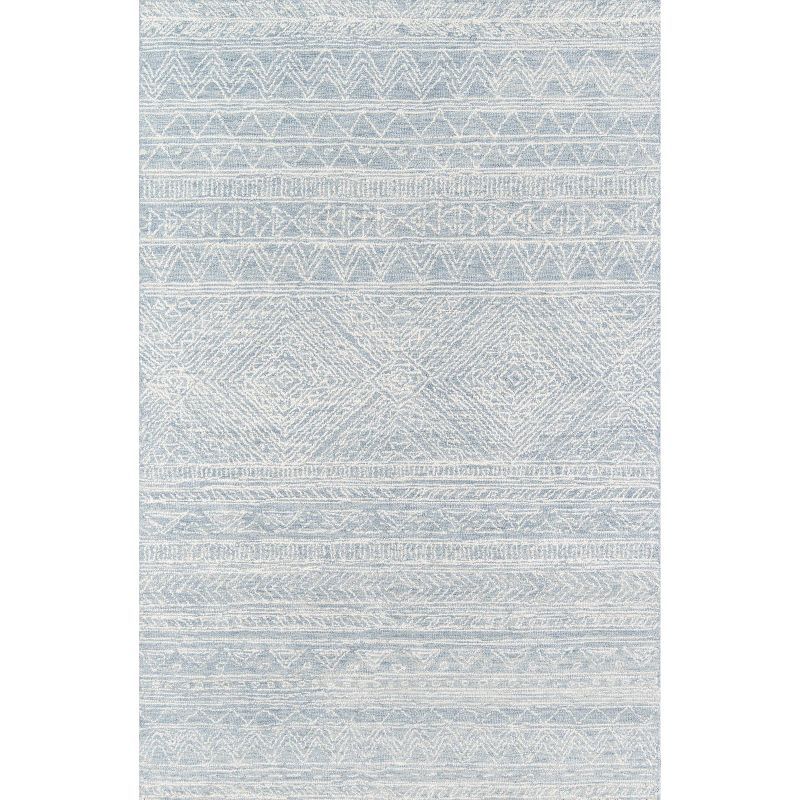 Light Blue Geometric Wool Rectangular Area Rug